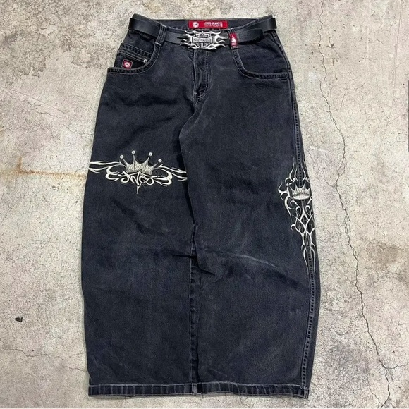 JNCO Jeans Baggy, retro denim with skull embroidery, 90, street wear vibe - Picture 3 of 4